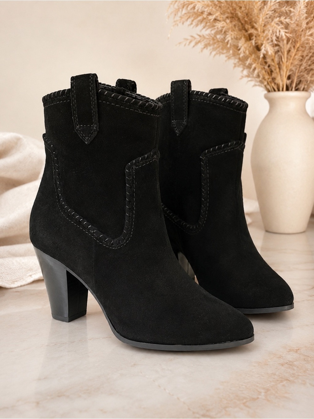 Karl Lagerfeld Paris Provence Black Suede Western Ankle Boots Women 10M